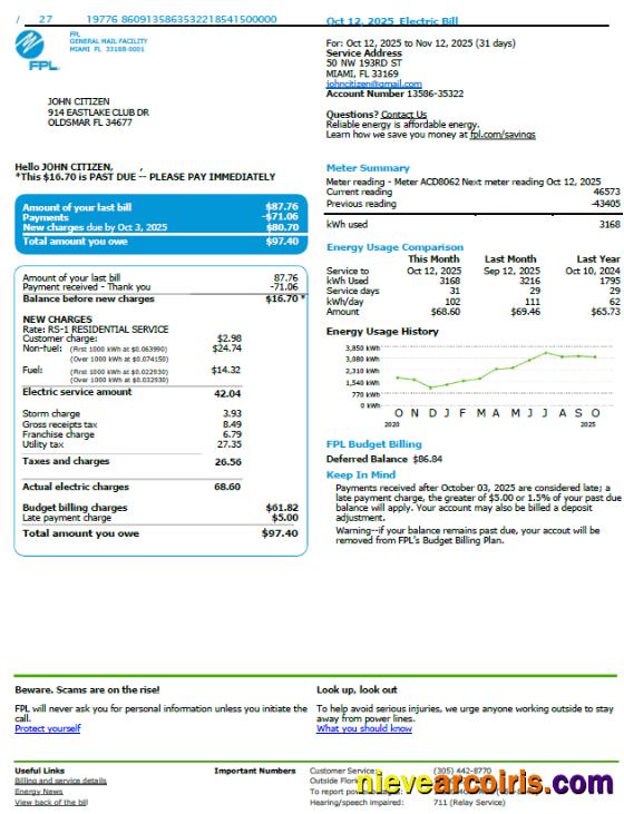 USA FPL utility bill, version 3